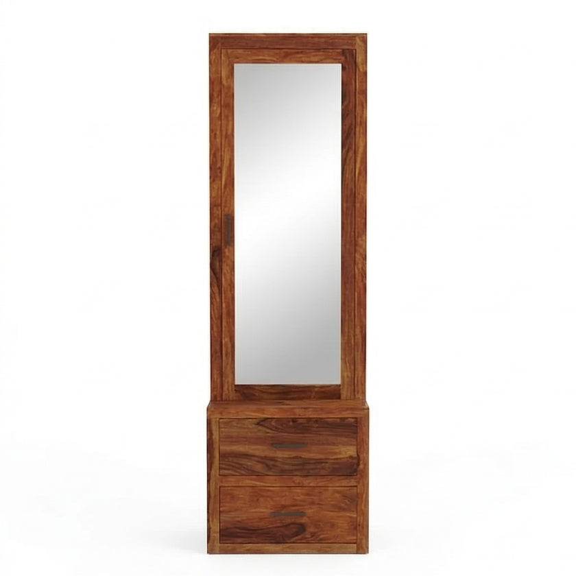 Solid Wood Dressing Table with Full-Length Mirror & Dual Drawer Storage