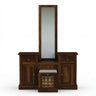 Solid Wood Dressing Table with Dual Storage Units & Cushioned Stool