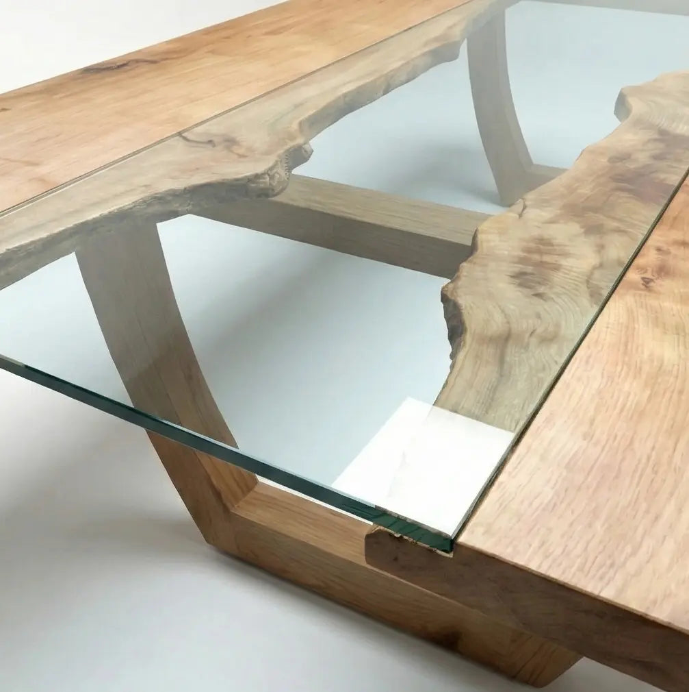 Nolan Solid Wood Glass Top Dining Table with Bench