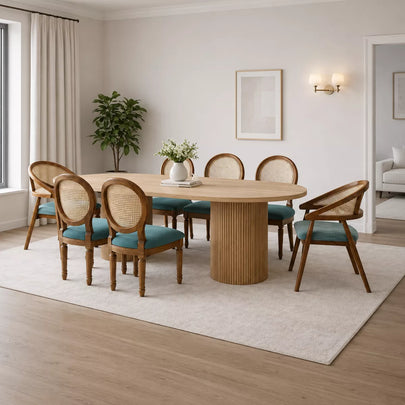 Anvira Solid Wood Oval 6 Seater Dining Set with Cane Chairs