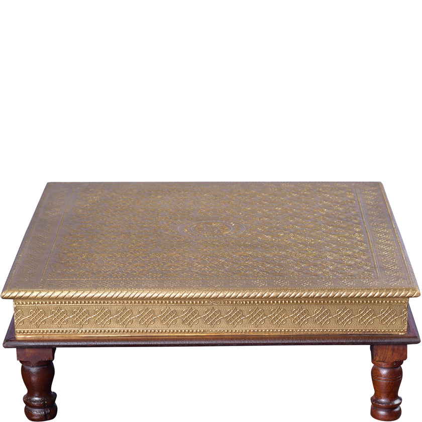 Wooden and Brass Bajot for Pooja Room - Induscraft