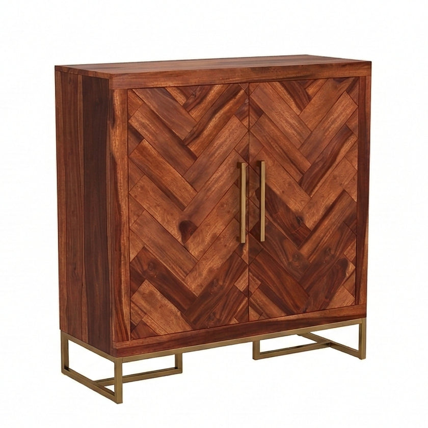 Herringbone Solid Wood Storage Cabinet