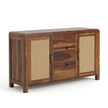 Solid Wood Sideboard Cabinet with Cane Doors & Drawer Storage