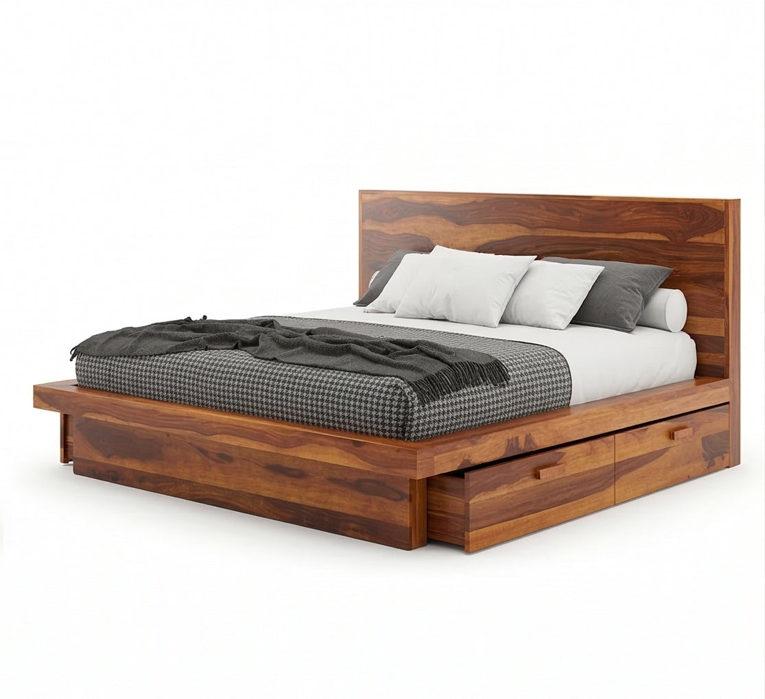 Aranya Low Profile Solid Wood Bed with Headboard