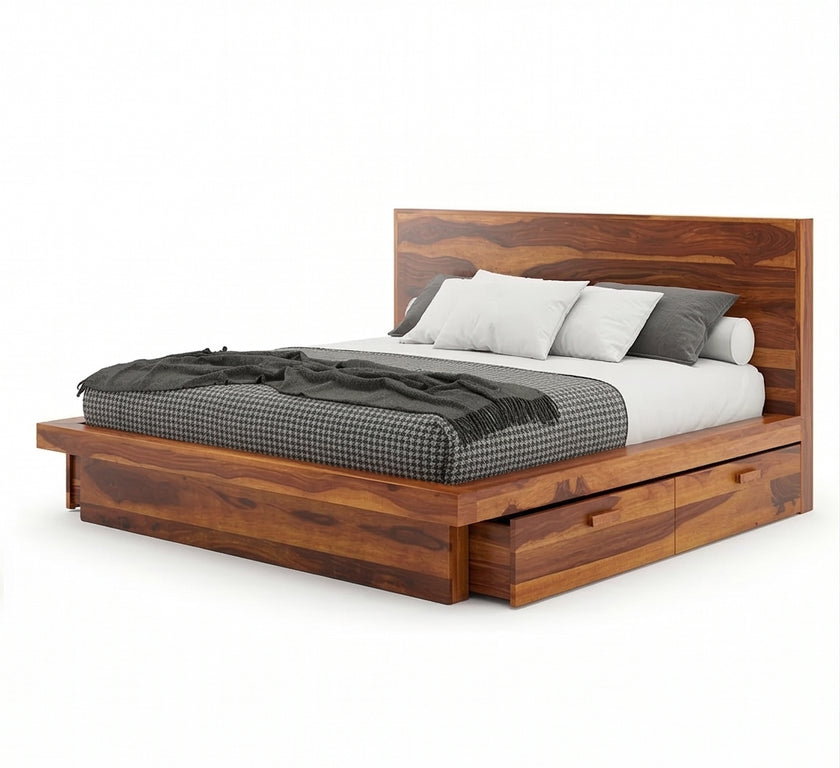 Aranya Low Profile Solid Wood Bed with Headboard