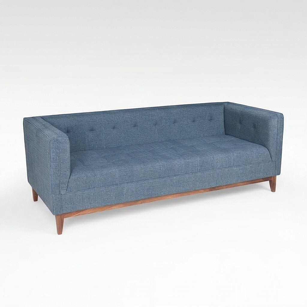 Solid Wood 3-Seater Sofa with Upholstered Fabric & Tufted Back