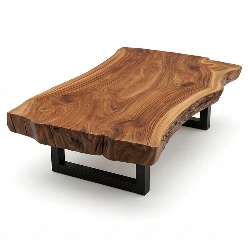 Live Edge Solid Wood Coffee Table with Metal Base