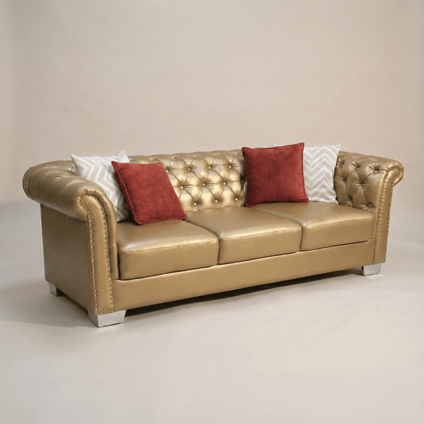 Aurumite Solid Wood Upholstered Sofa - Tufted Back Luxury with Classic Chesterfield Character by Induscraft