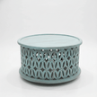 Aarav Carved Round Coffee Table – Blue Distressed Finish