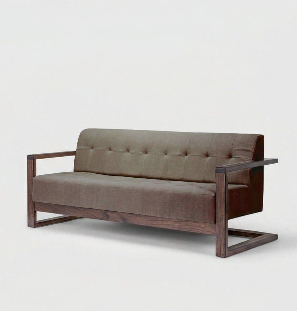 Solid Wood 3-Seater Sofa with Tufted Back Modern Box Frame Fabric Sofa