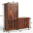 Solid Wood Shoe Rack with Storage Cabinet & Cushioned Bench