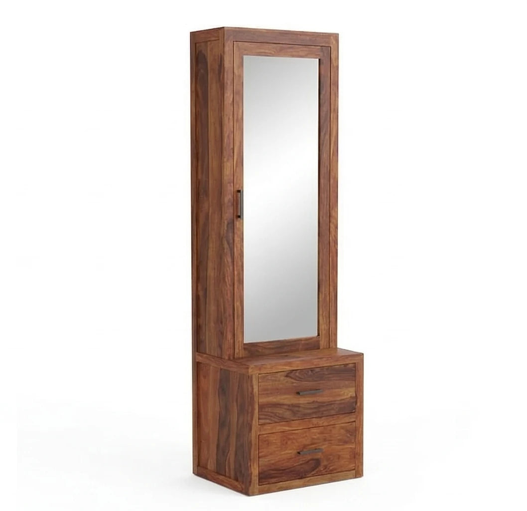 Solid Wood Dressing Table with Full-Length Mirror & Dual Drawer Storage