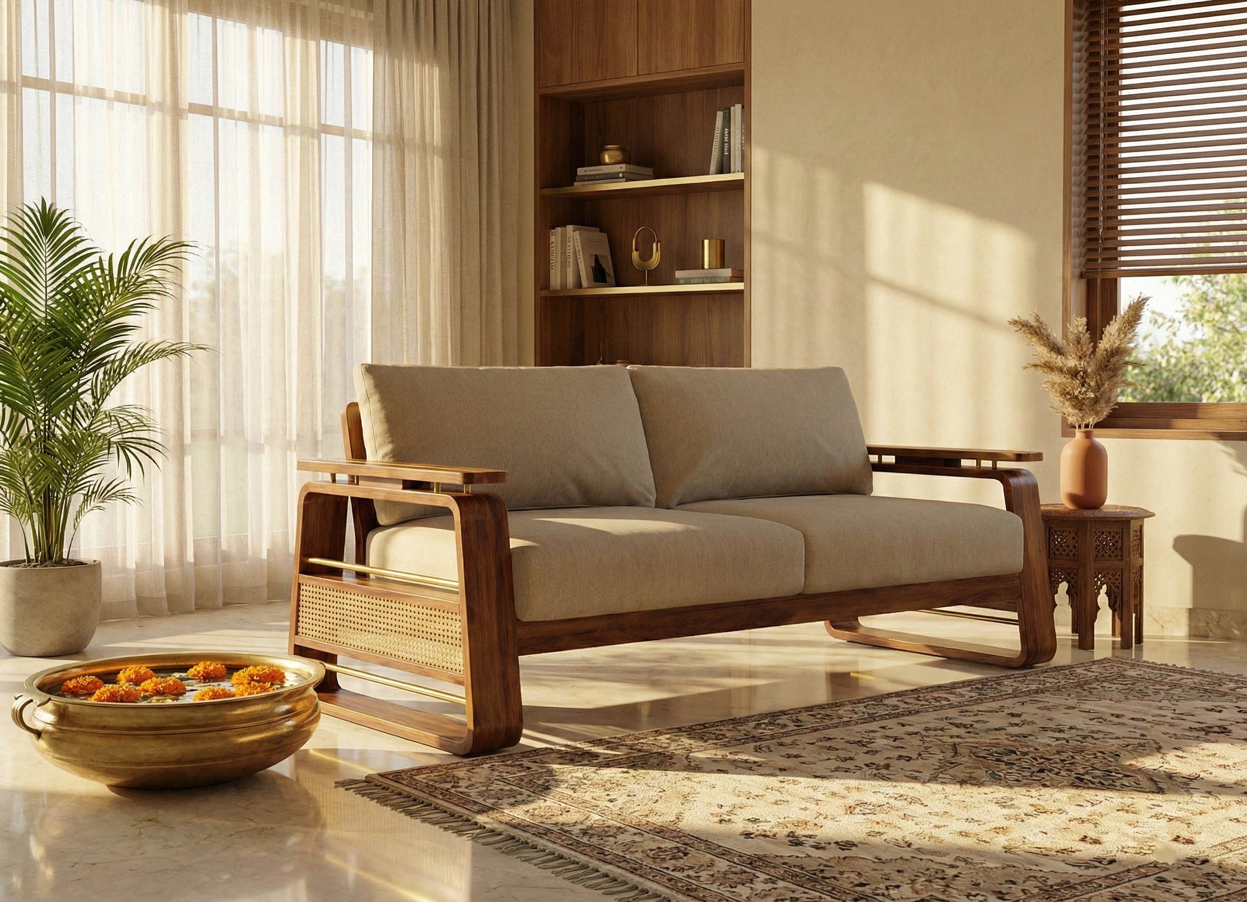 Brahmika Solid Wood Sofa – 3 Seater