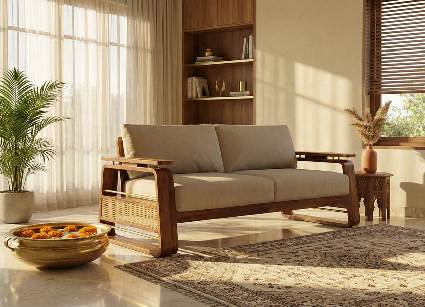 Brahmika Solid Wood Sofa – 3 Seater