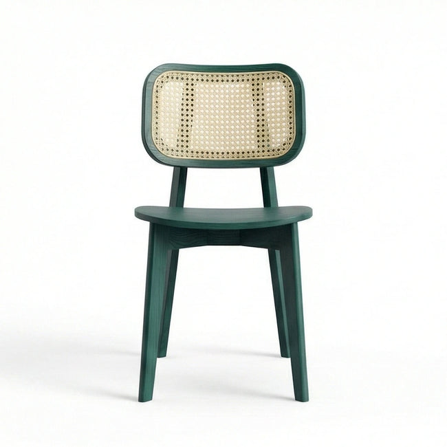 Biscuit Sheesham Wood Chair with Cane Backrest and Upholstered Fabric (Set of 2)