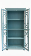 Solid Wood Display Cabinet with Glass Panel Doors Blue Finish Storage & Showcase Unit