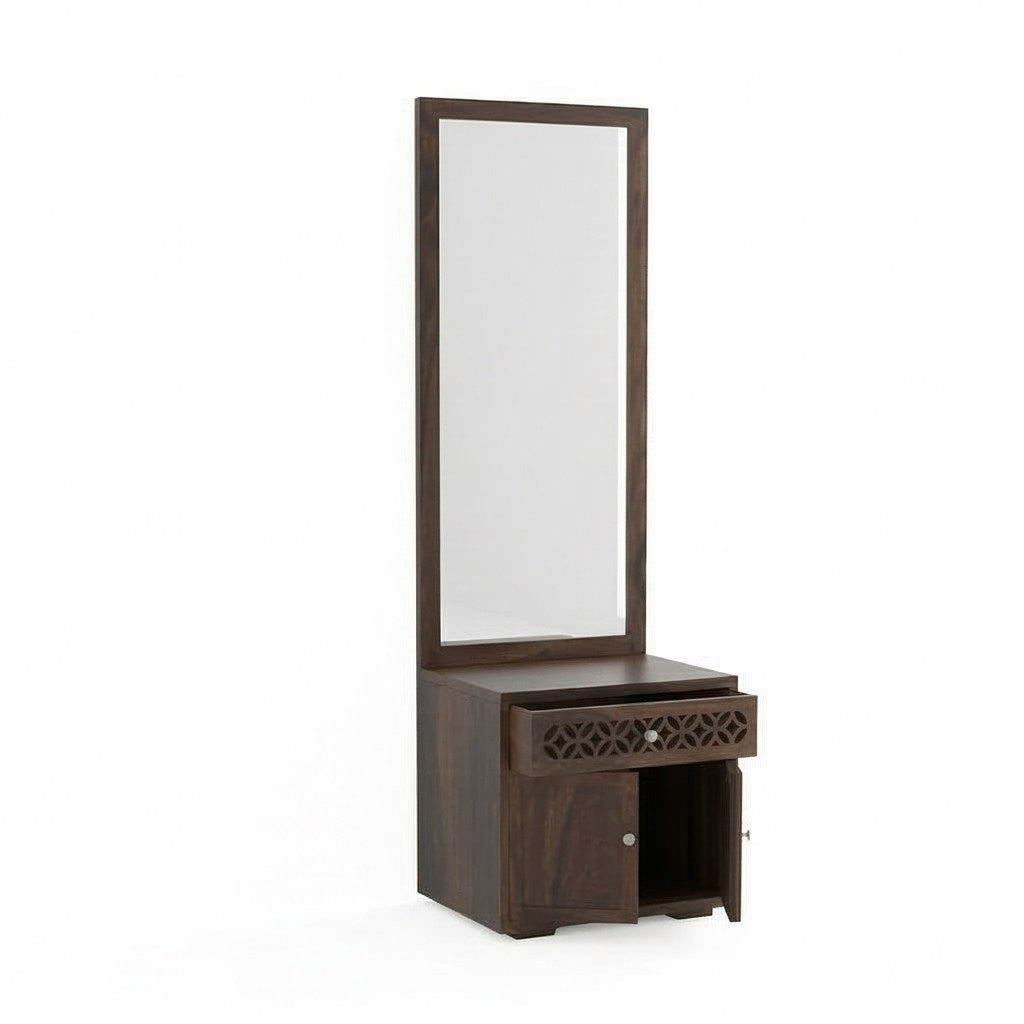 Solid Wood Dressing Table with Carved Drawer & Cabinet Storage