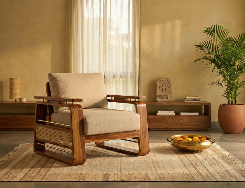 Brahmika Solid Wood Lounge Sofa Chair