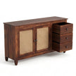Solid Wood Cane Sideboard Cabinet Wooden Storage Console with Drawers