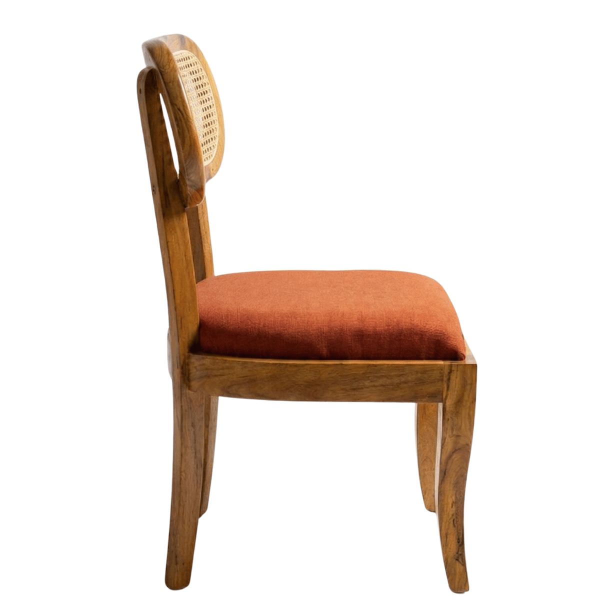 Biscuit Sheesham Wood Chair with Cane Backrest and Upholstered Fabric (Set of 2)