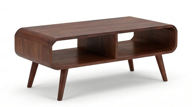 Mid-Century Solid Wood Coffee Table Open Shelf Storage Center Table