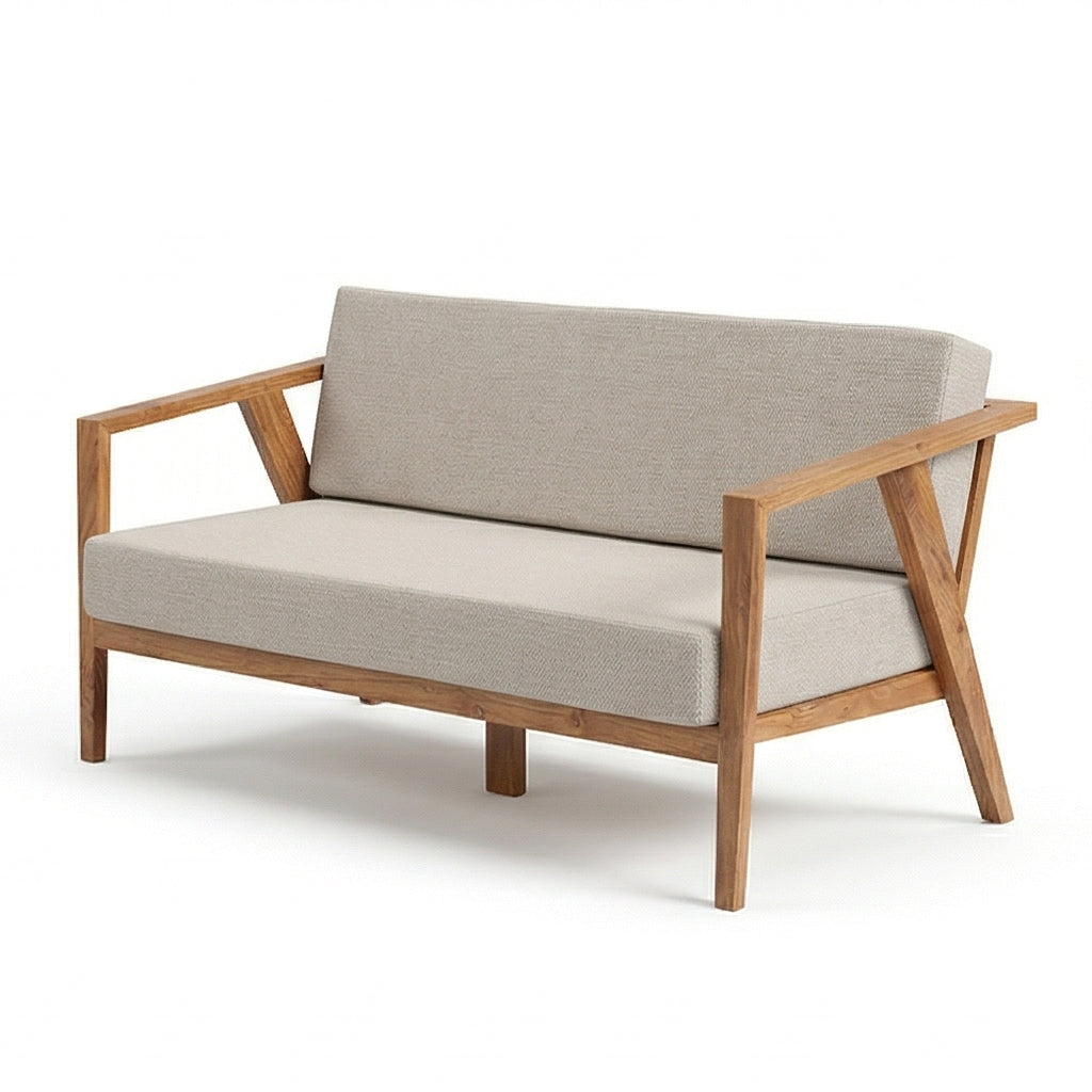 Solid Wood 2-Seater Sofa with Upholstered Cushions