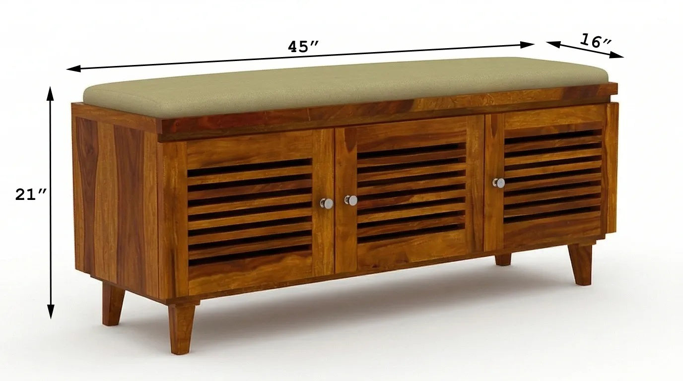 Solid Wood Shoe Rack Bench with Cushioned Seat