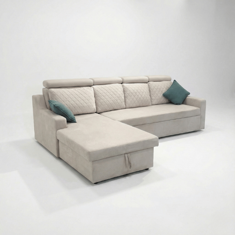 Sirea Solid Wood Upholstered L-Shape Sofa by Induscraft
