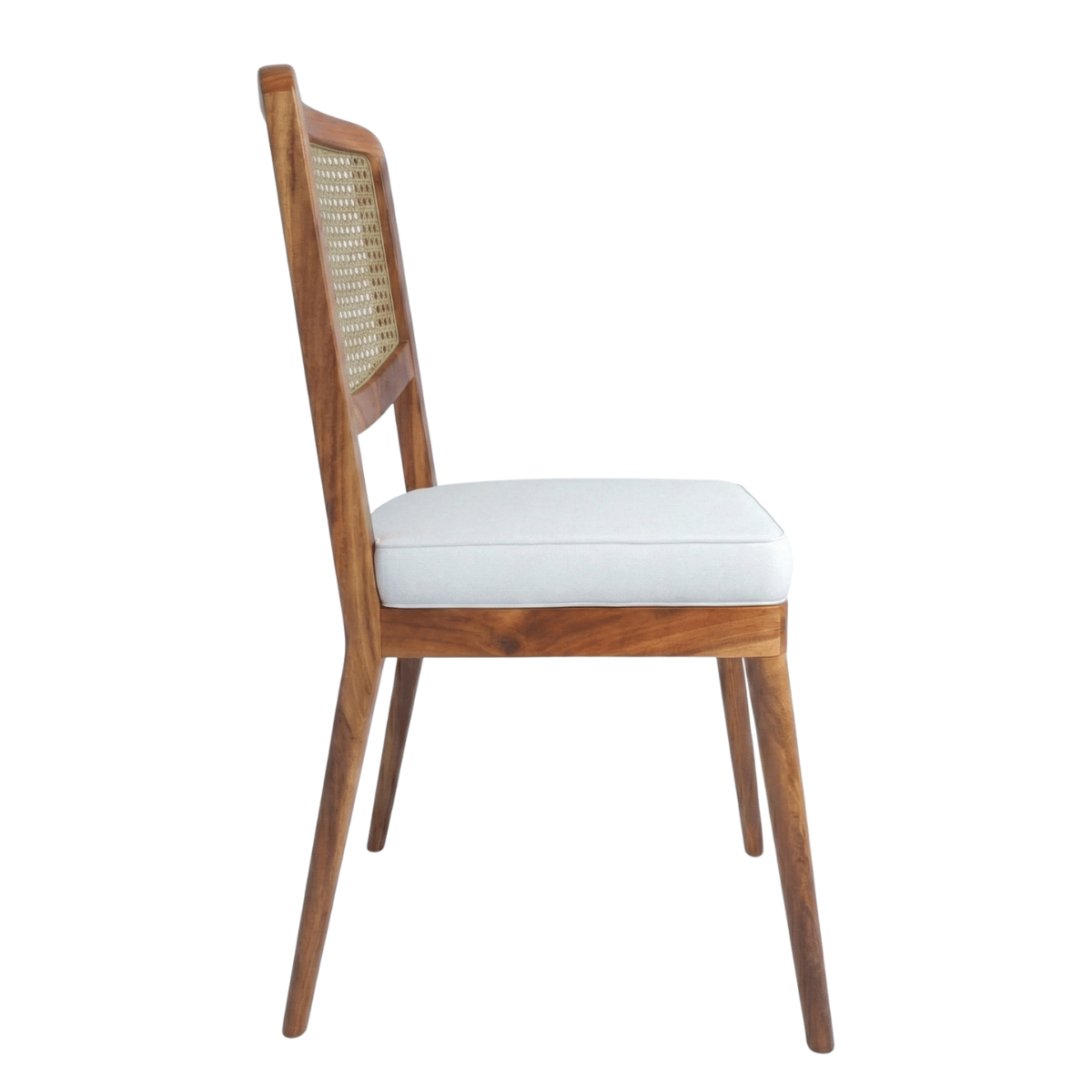 Mibiki Sheesham Wood Chair with Cane Backrest and Upholstered Fabric Seat (Set of 2)