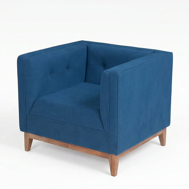 Solid Wood Modern Lounge Chair with Upholstered Fabric Seat