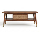 Mid-Century Solid Wood Coffee Table Cane Drawer Coffee Table with Shelf
