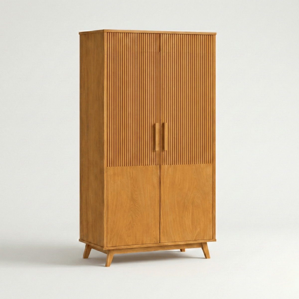 Karui Fluted Panel 2-Door Solid Oak Wood Almirah