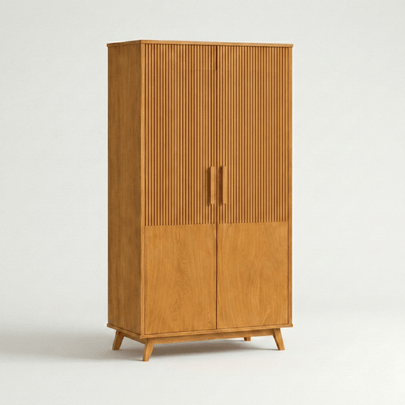 Karui Fluted Panel 2-Door Solid Oak Wood Almirah