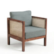 Solid Wood Cane Armchair with Upholstered Cushion Modern Rattan Accent Chair