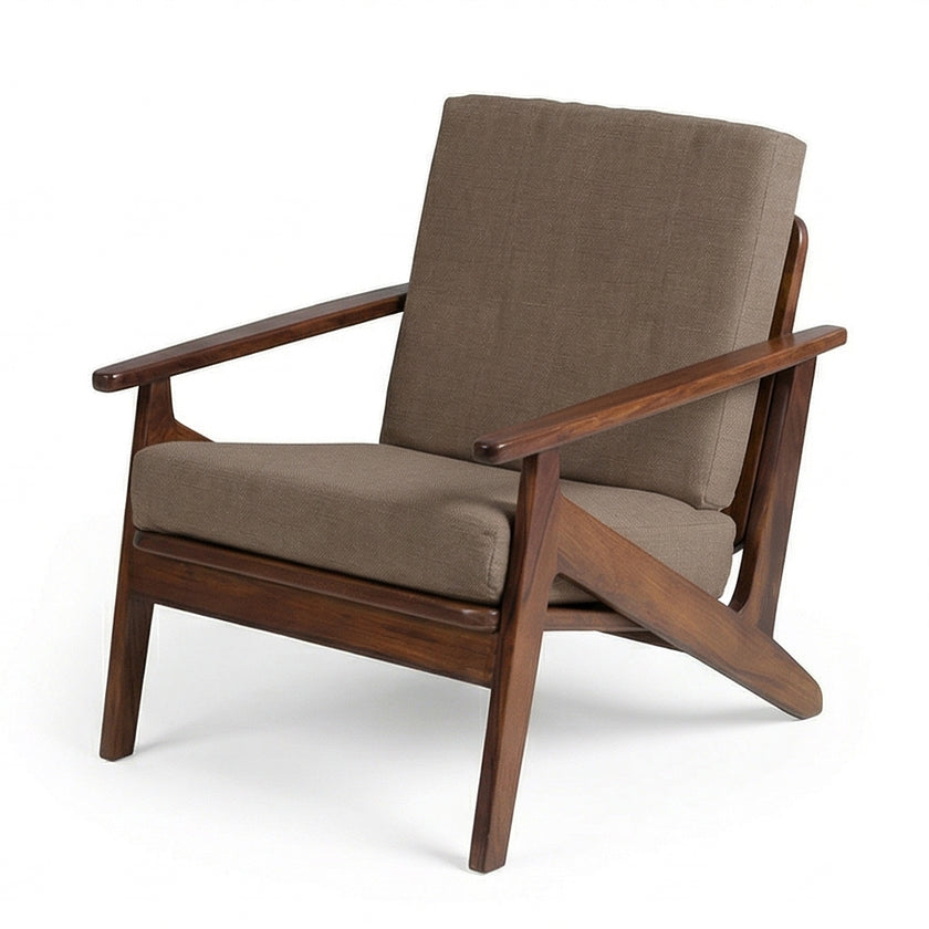 Solid Wood Lounge Armchair with Upholstered Cushions Mid-Century Modern Accent Chair