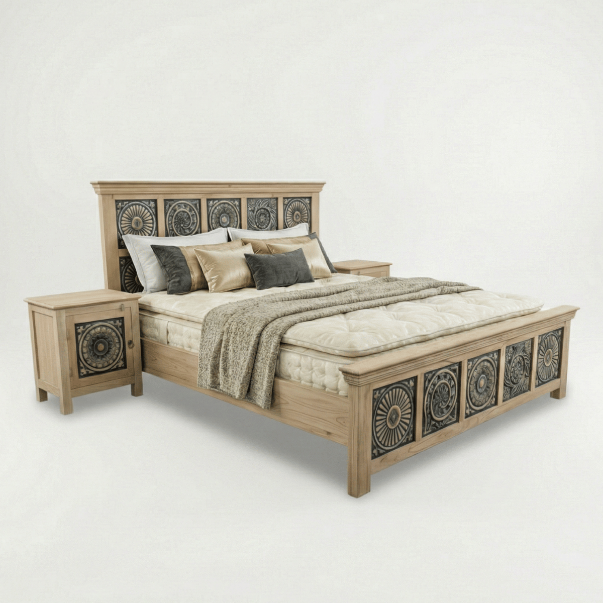 Meher Bed Without Storage in Old Mix Wood by Induscraft