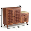 Solid Wood Shoe Rack with Carved Doors & Cushioned Bench Entryway Shoe Storage Cabinet