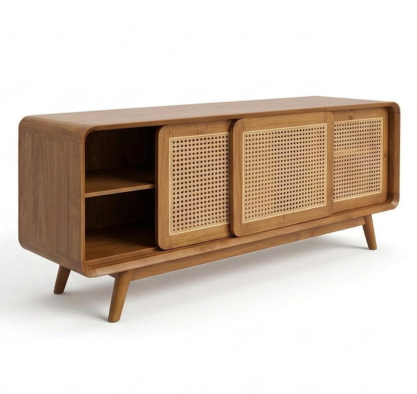 Solid Wood Shoe Rack Cabinet with Cane Doors