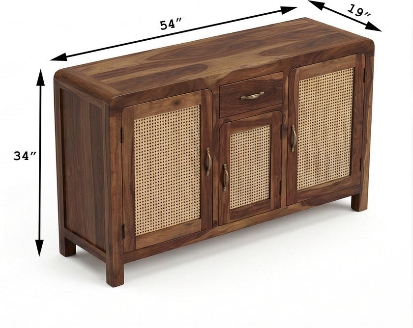 Handcrafted Solid Wood Shoe Rack Cabinet with Cane Doors & Drawer