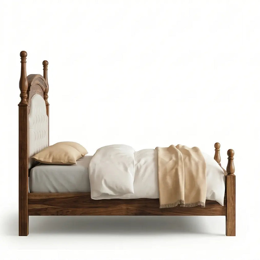 Classic Solid Wood Bed with Button-Tufted Upholstered Headboard