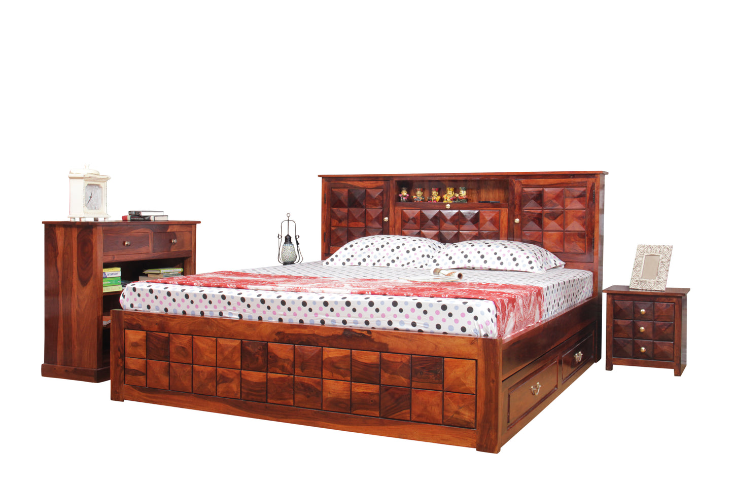 Antilla Deux sheesham wood bed by Induscraft "Headboard Storage" | King & Queen Sizes with Storage Options