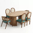 Anvira Solid Wood Oval 6 Seater Dining Set with Cane Chairs