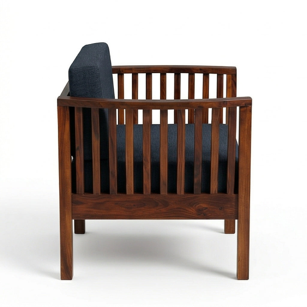 Solid Wood Armchair with Slatted Sides & Upholstered Cushion Contemporary Wooden Accent Chair