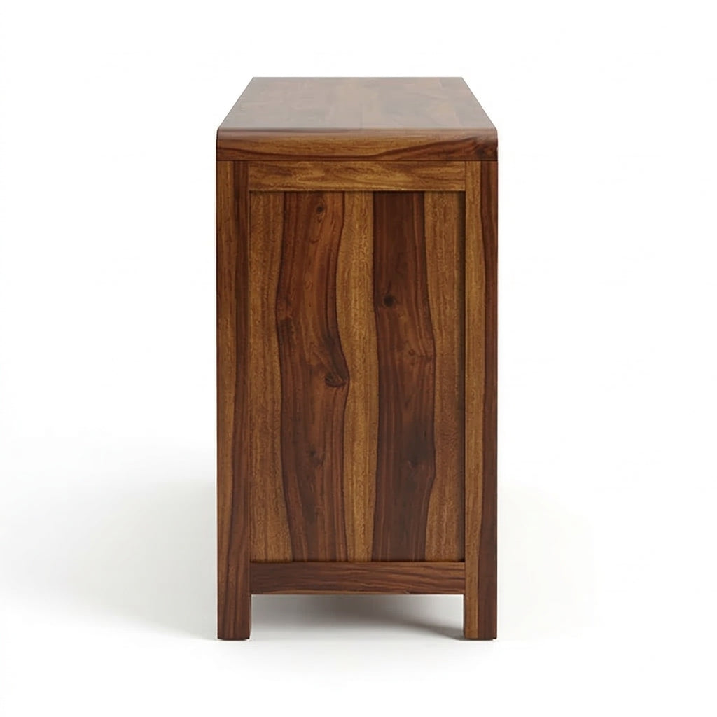 Solid Wood Sideboard Cabinet with Cane Doors & Drawer Storage