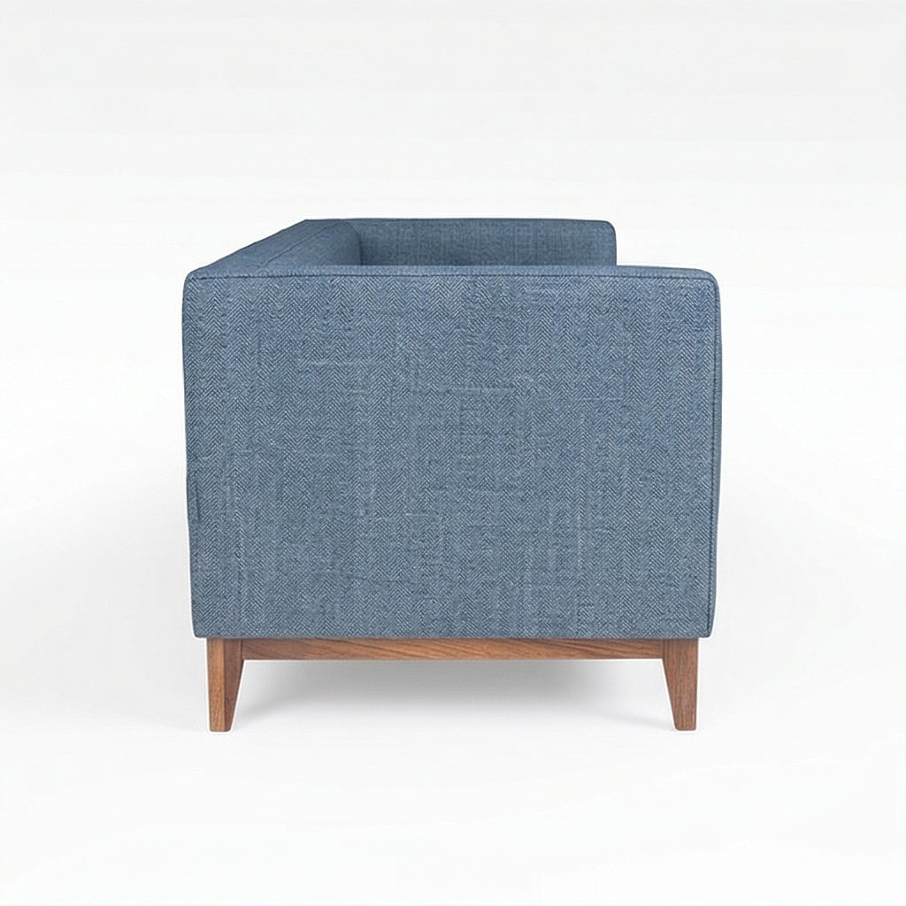 Solid Wood 3-Seater Sofa with Upholstered Fabric & Tufted Back