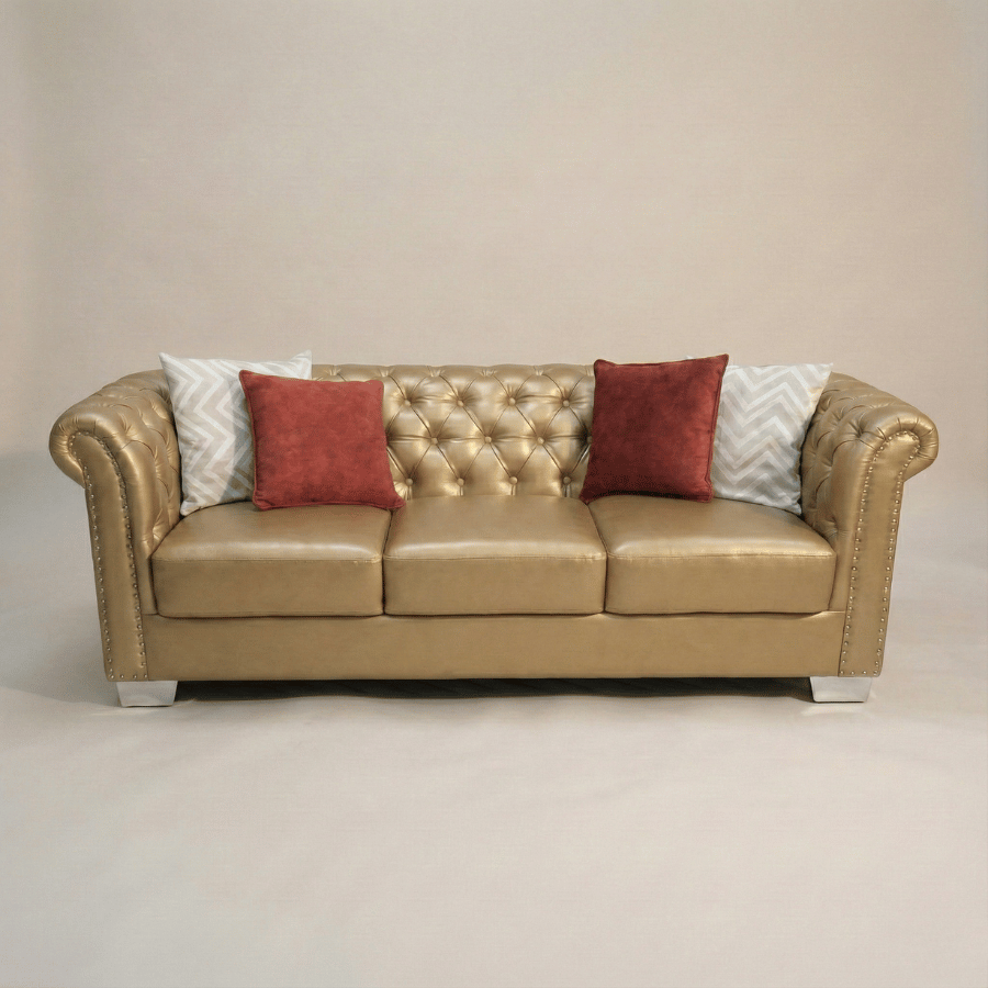 Aurumite Solid Wood Upholstered Sofa - Tufted Back Luxury with Classic Chesterfield Character by Induscraft