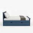 Indigo Blue Solid Wood Bed with Pull-Out Storage Drawer