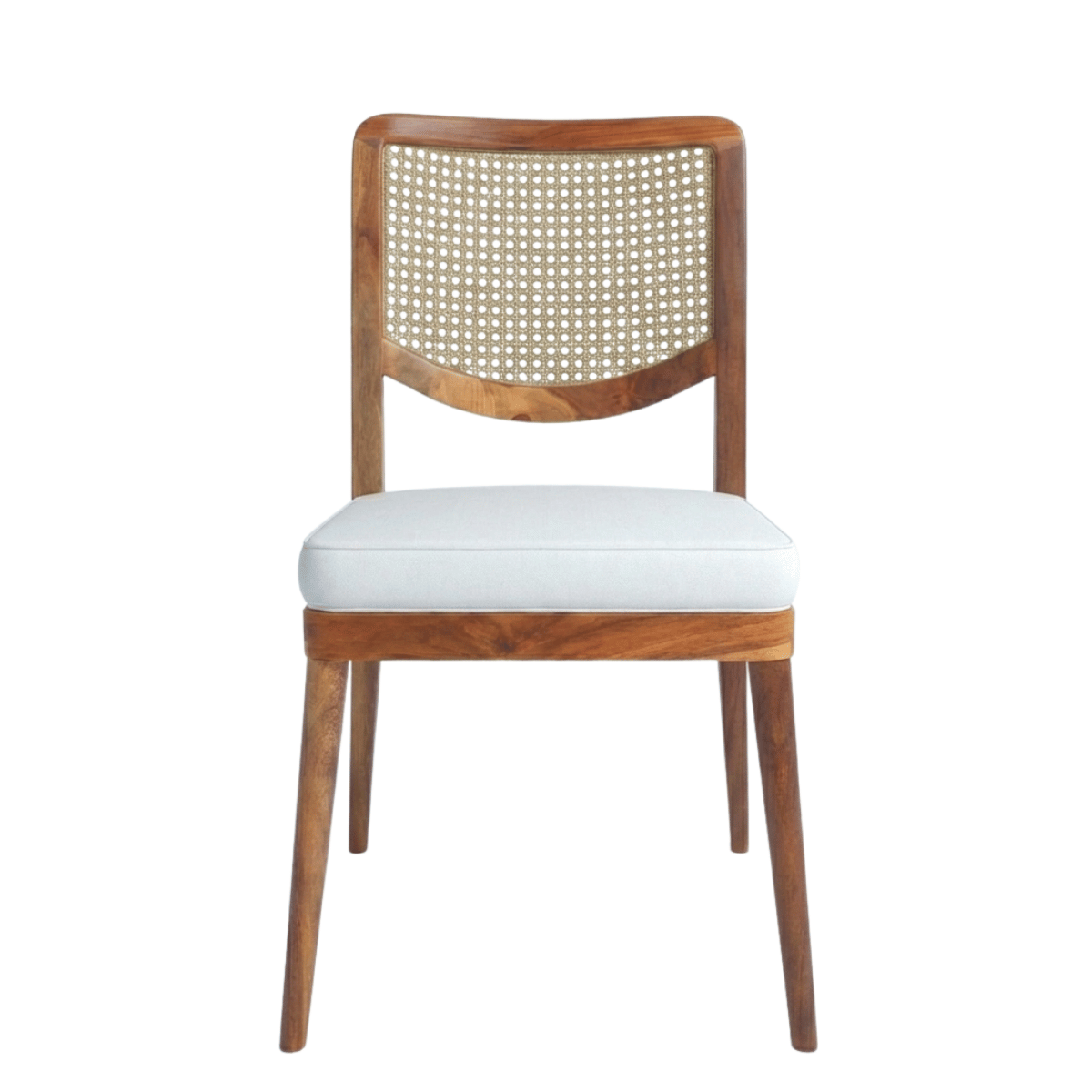 Mibiki Sheesham Wood Chair with Cane Backrest and Upholstered Fabric Seat (Set of 2)