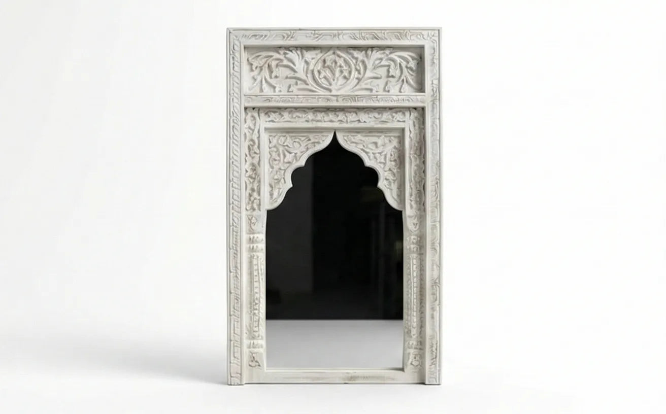 Aariz Hand-Carved Mughal Arch Wooden Wall Mirror
