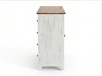 White Distressed Wooden Sideboard Cabinet with Carved Glass Doors